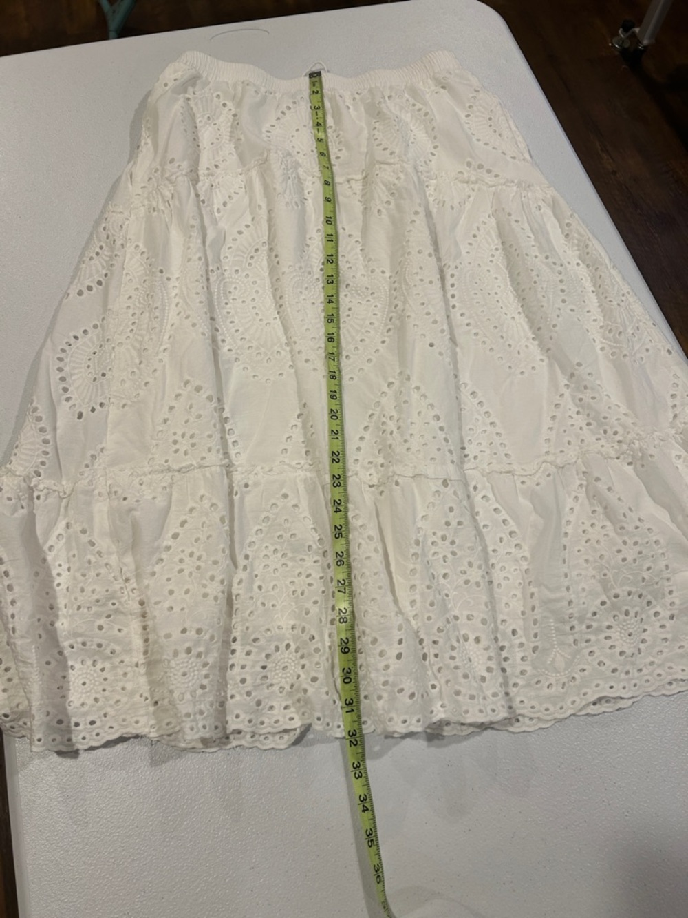 White Eyelet Tiered Midi Skirt - Picture 6 of 7